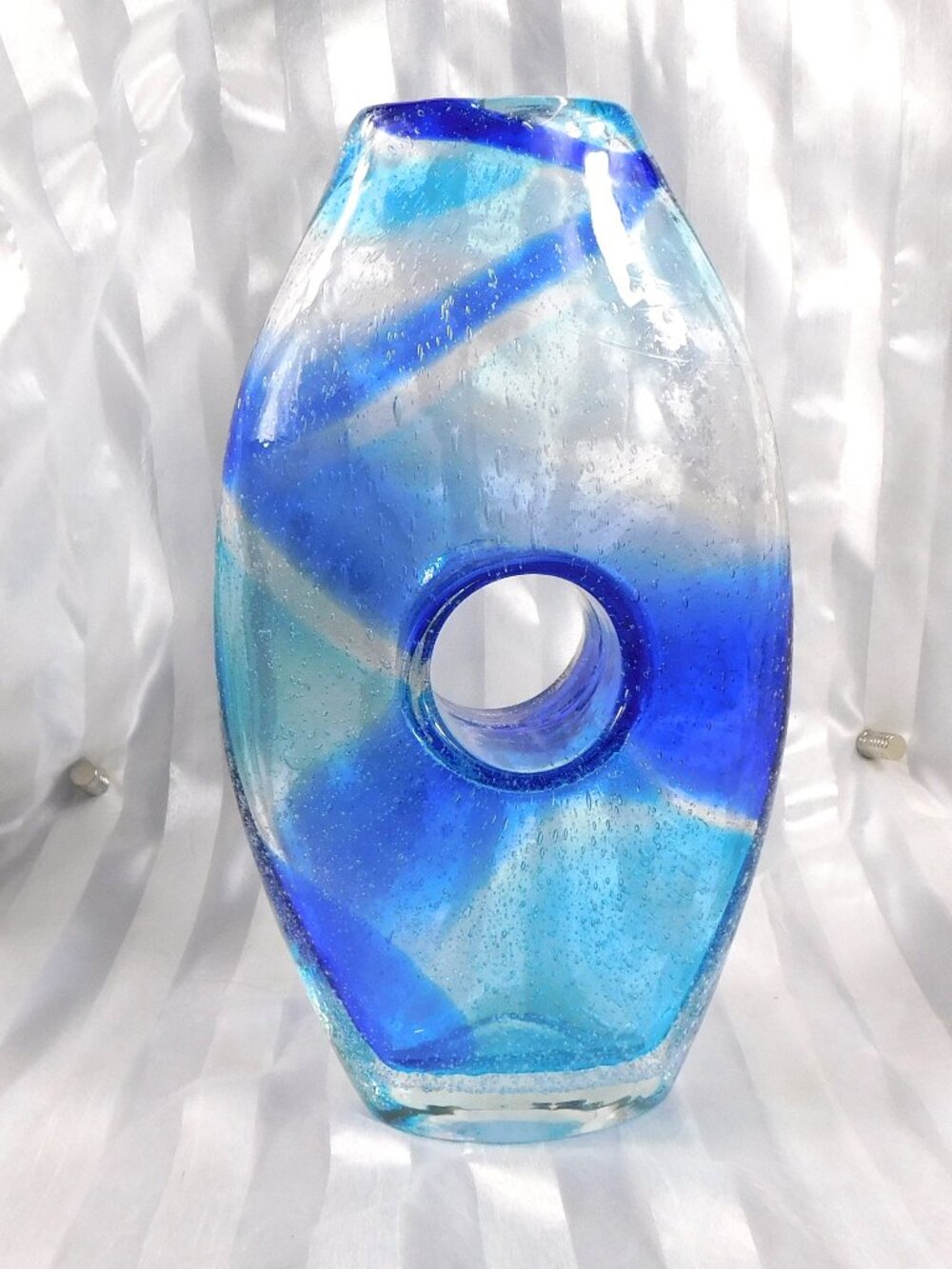 Blue Bullicante Art Glass Vase with Center Hole # 27117